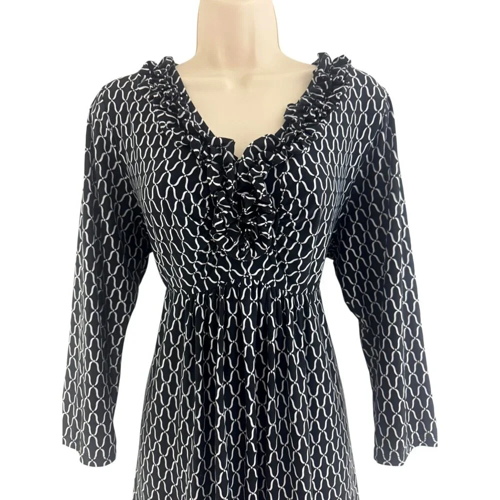 Soma Black & White Ruffled V-Neck Empire Waist Ultra-Soft Dress Size L‎ Fall